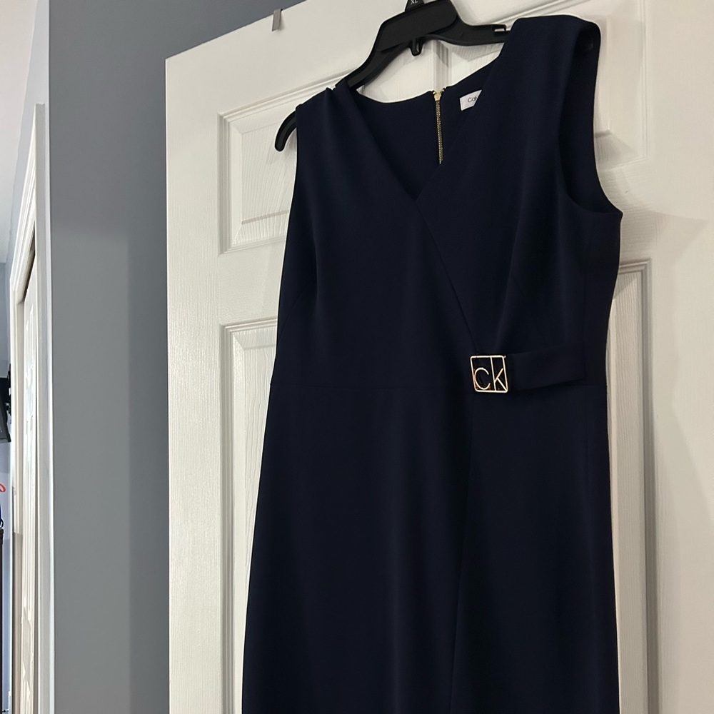 Calvin Klein Blue Sheath Midi Dress V-Neck Sleeveless